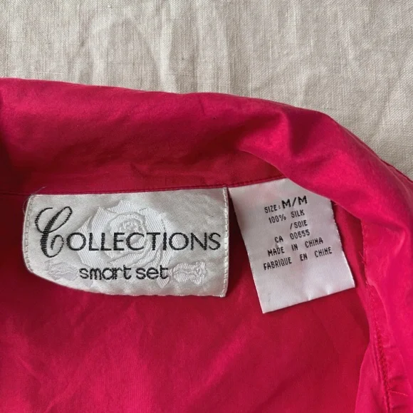 Vintage 100% silk cherry red blouse / button down shirt paper thin oversized - Picture 3 of 6